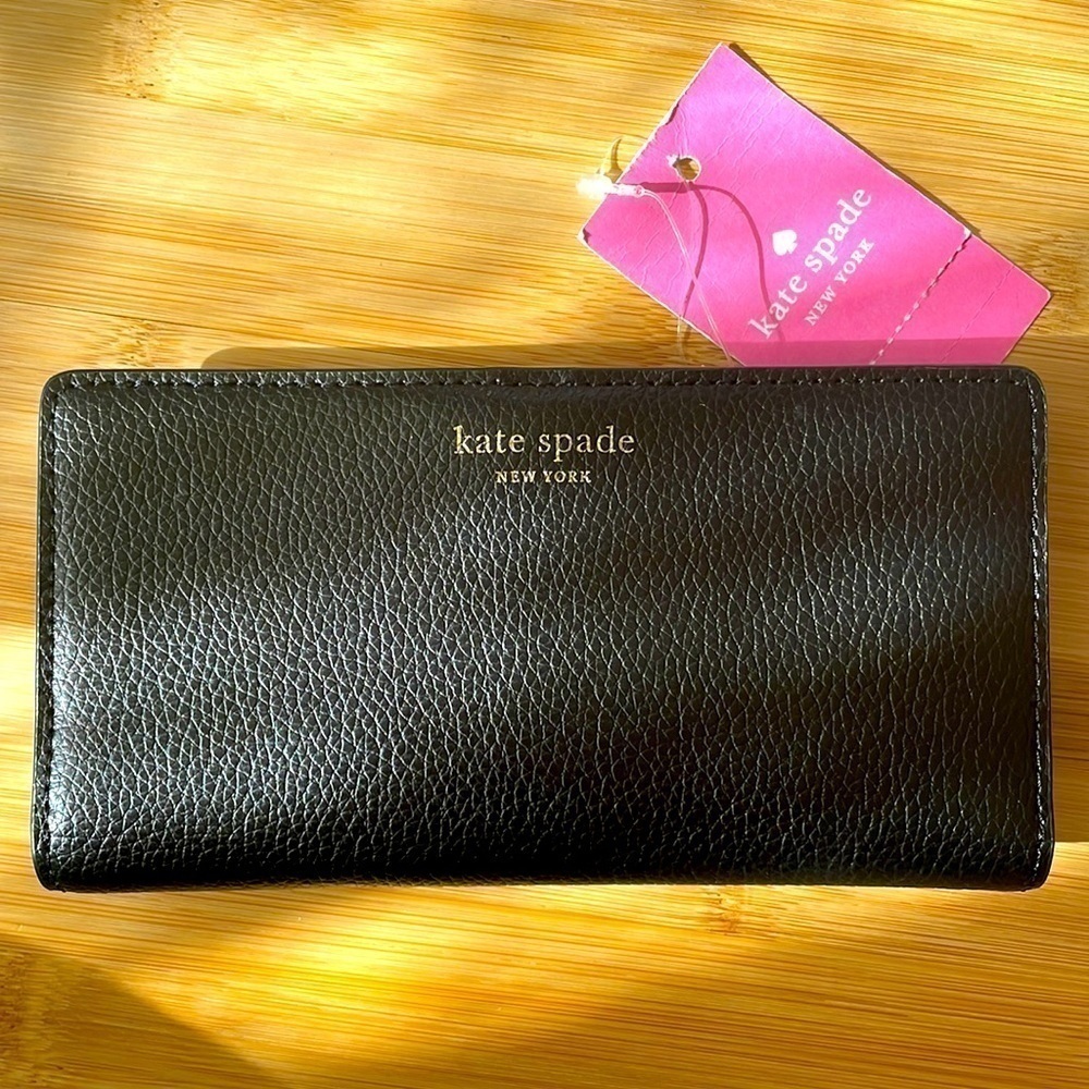 Brand New Kate Spade Genuine Leather Large Slim Bifold Black Wallet